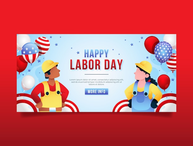 Free vector horizontal banner template for usa labor day celebration