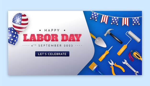 Free vector horizontal banner template for usa labor day celebration