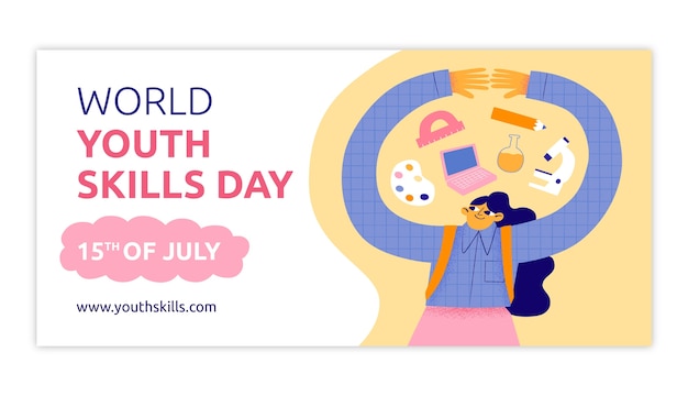 Free vector horizontal banner template for world youth skills day