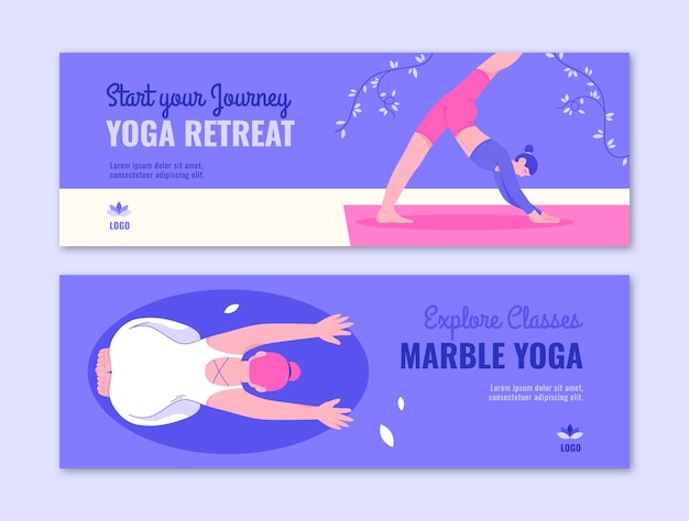 Vettore gratuito modello di banner orizzontale per ritiro yoga e centro di meditazione