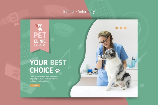 Vettore gratuito banner orizzontale per veterinaria