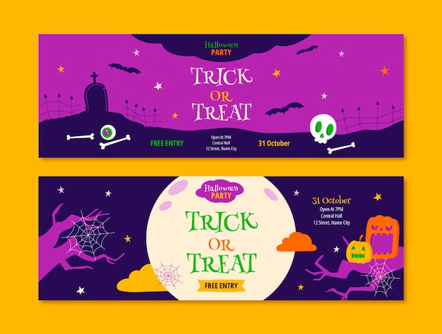 Horizontal banners set for halloween celebration