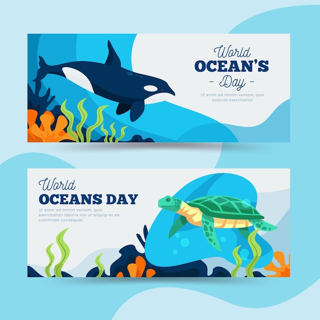 Free vector horizontal banners world oceans day