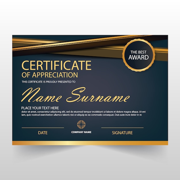 Vettore gratuito oro nero elegant certificato orizzontale con illustrazione vettoriale