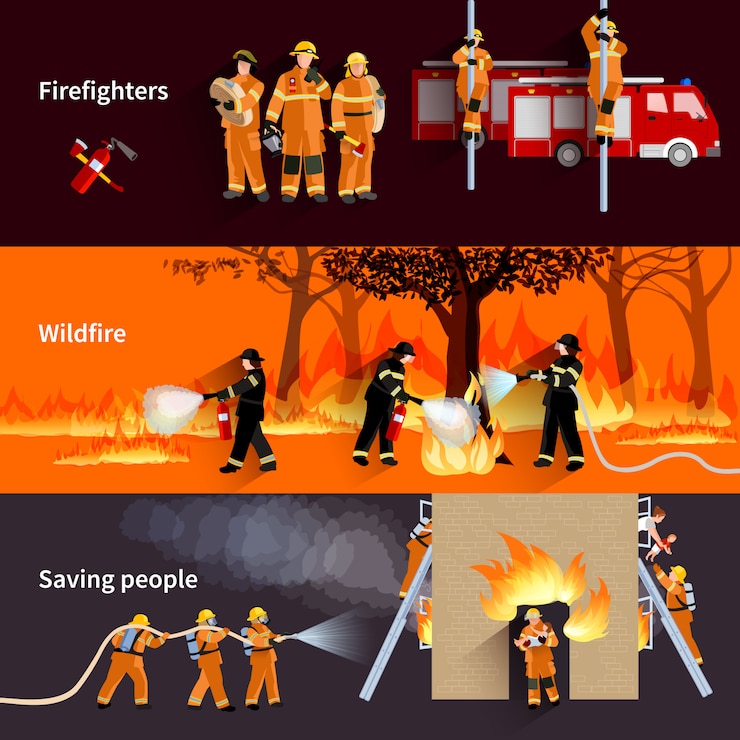 Free Vector horizontal firefighter people banners set