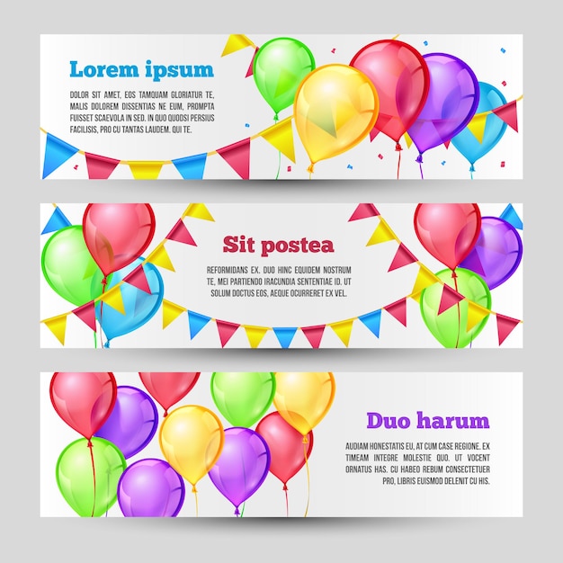 Free vector horizontal holiday banners set with color balloons