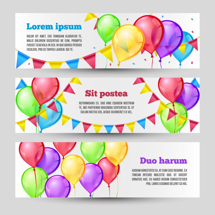 Free Vector horizontal holiday banners set with color balloons