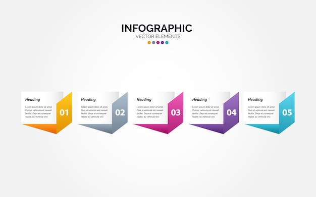 Горизонтальный инфографический дизайн стрелки с 5 вариантами или шагами