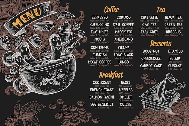 Horizontal menu template with coffee