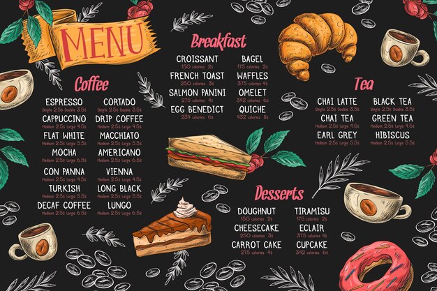 Free vector horizontal menu template with dishes