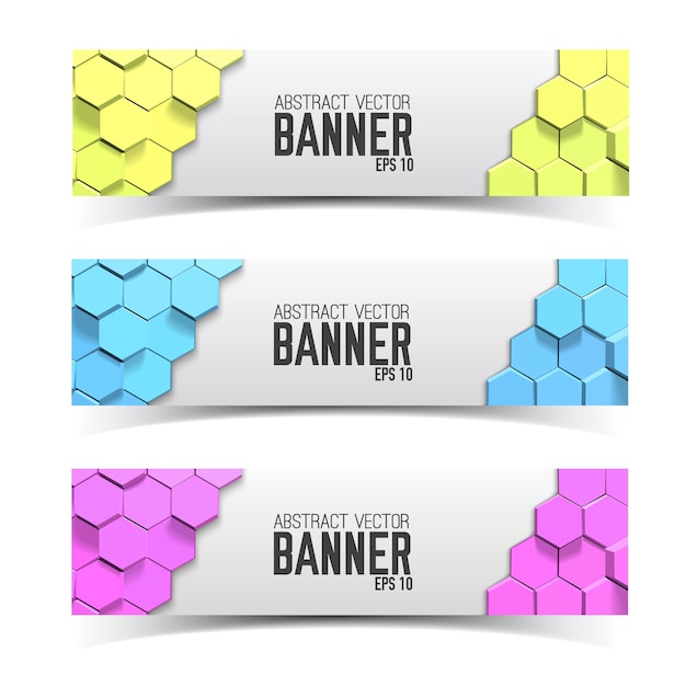 Horizontal modern banner set with multicolored honeycombs