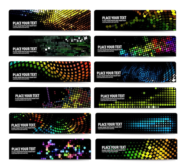 Horizontal Mosaic Design Banners Header Collection Vector illustration