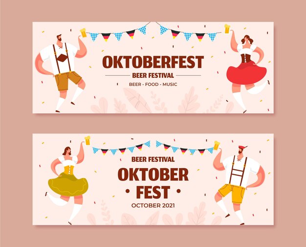 Vettore gratuito set di striscioni orizzontali dell'oktoberfest