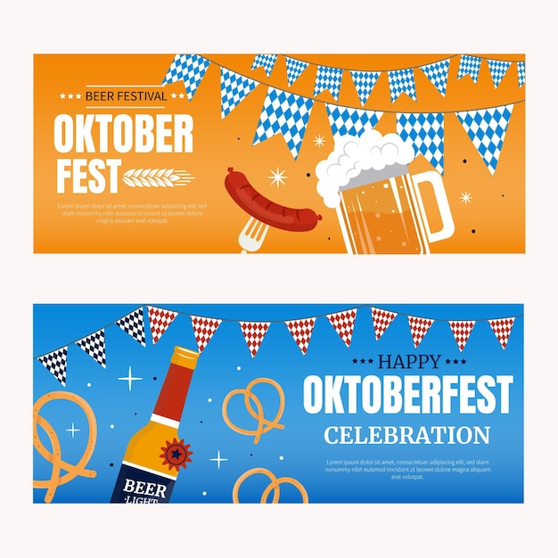 Vettore gratuito set di striscioni orizzontali dell'oktoberfest