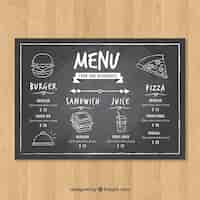 Free vector horizontal restaurant menu template in blackboard style