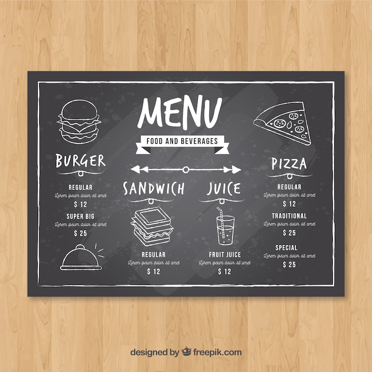 Free Vector horizontal restaurant menu template in blackboard style