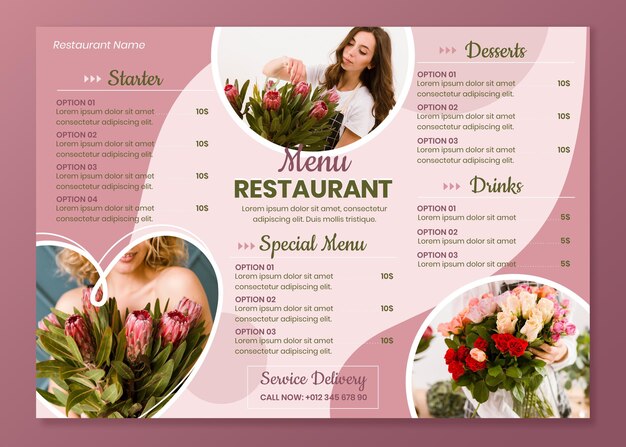 Horizontal restaurant menu template