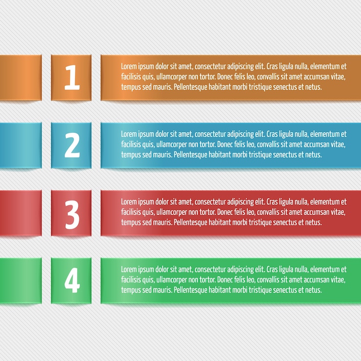 Free Vector horizontal ribbons with numbers. modern design template for business infographic. template for banners, cards, paper designs, website layouts, presentations etc. vector eps10.