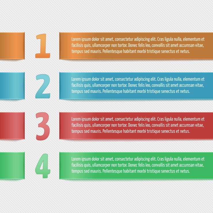 Free Vector horizontal ribbons with numbers. modern design template for business infographic. template for banners, cards, paper designs, website layouts, presentations etc. vector eps10.