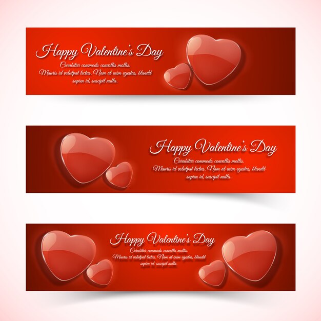 Free vector horizontal romantic red hearts valentines day banners flat isolated vector illustration