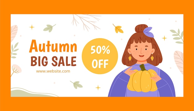 Horizontal sale banner template for autumn season celebration