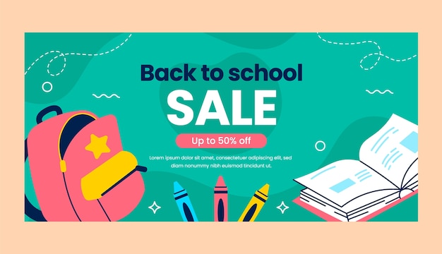 Free vector horizontal sale banner template for back to school season