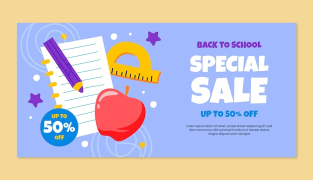 Horizontal sale banner template for back to school season