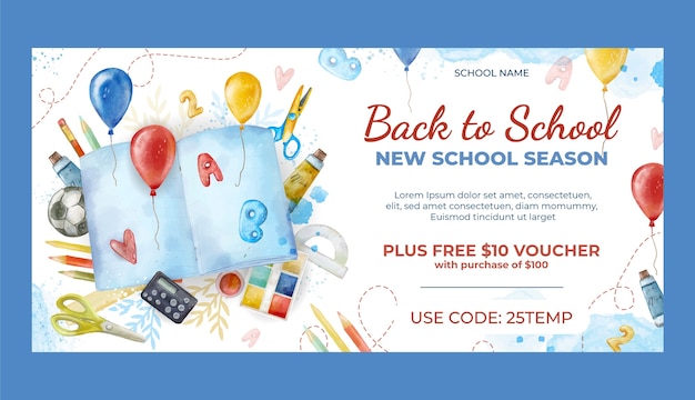 Horizontal sale banner template for back to school season