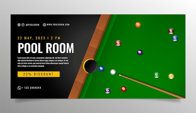 Free vector horizontal sale banner template for billiards club and pool game