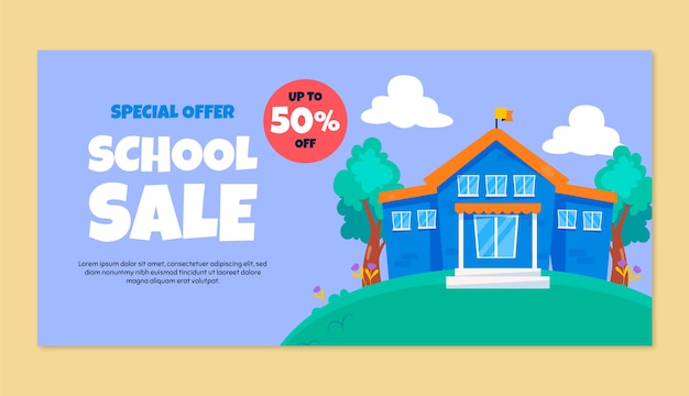 Бесплатное векторное изображение Шаблон баннера горизонтальной распродажи для школьного сезона
