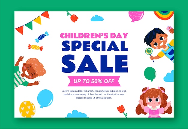 Horizontal sale banner template for international children's day celebration