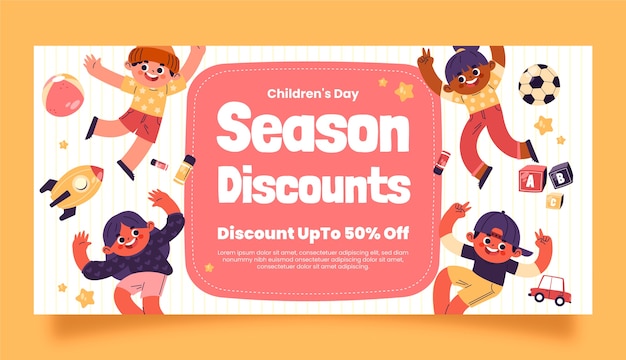 Free vector horizontal sale banner template for international children's day celebration