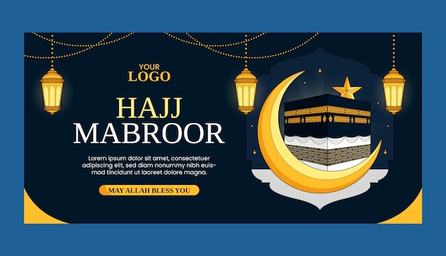 Free vector horizontal sale banner template for islamic hajj pilgrimage