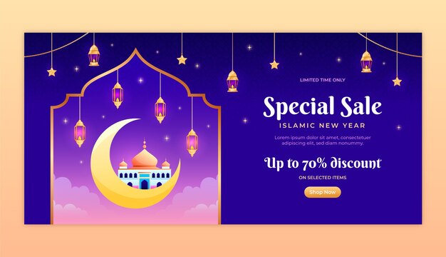 Free vector horizontal sale banner template for islamic new year celebration