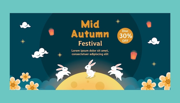 Horizontal sale banner template for mid-autumn festival celebration
