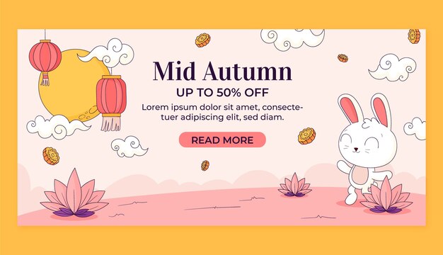 Horizontal sale banner template for mid-autumn festival celebration