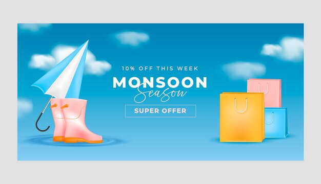 Horizontal sale banner template for monsoon season celebration