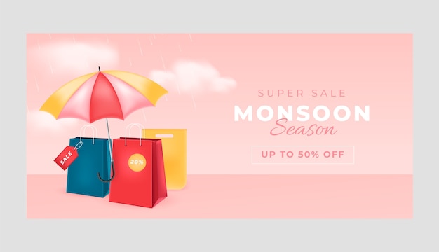 Horizontal sale banner template for monsoon season celebration