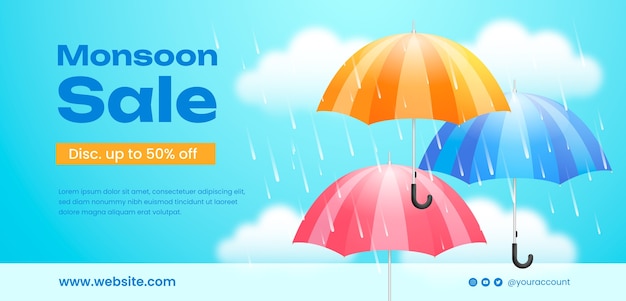 Horizontal sale banner template for monsoon season celebration