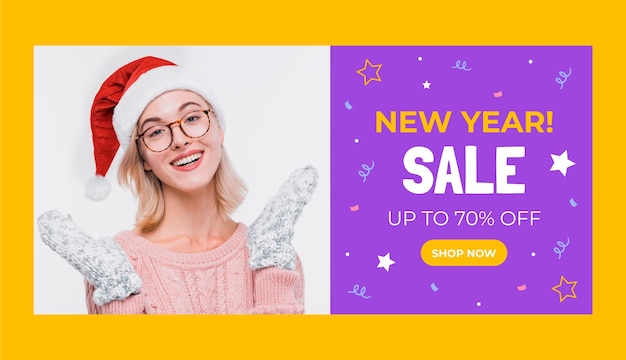 Horizontal sale banner template for new year 2024 celebration