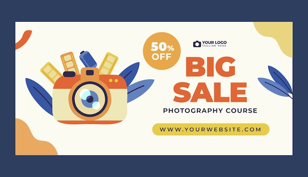 Free vector horizontal sale banner template for photographer career and hobby