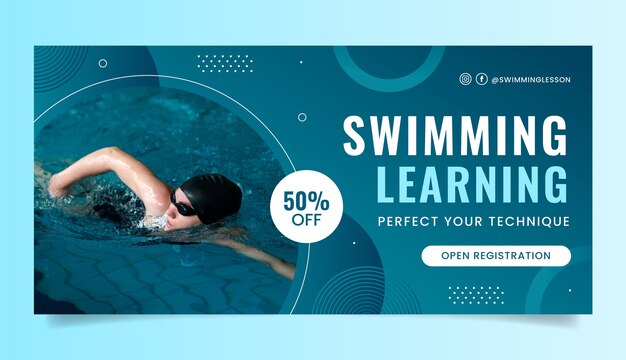 수영 수업 및 학습을 위한 수평 판매 배너 템플릿