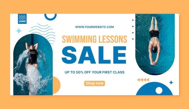 Шаблон баннера горизонтальной продажи для уроков плавания