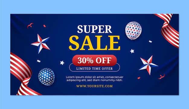 Free vector horizontal sale banner template for usa memorial day celebration