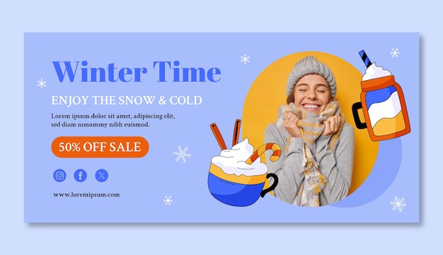 Free vector horizontal sale banner template for winter season celebration