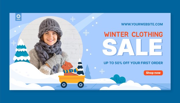 Horizontal sale banner template for winter season celebration