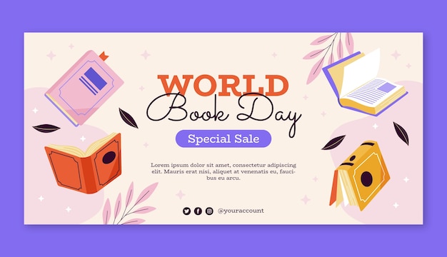 Free vector horizontal sale banner template for world book day celebration