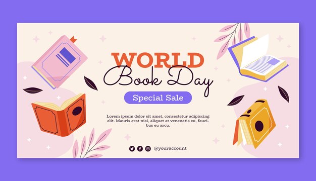 Horizontal sale banner template for world book day celebration