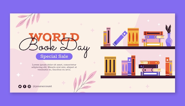 Horizontal sale banner template for world book day celebration