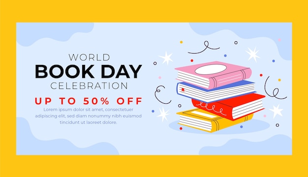 Free vector horizontal sale banner template for world book day celebration